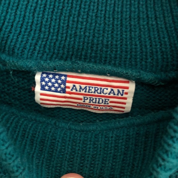 Vintage teal Aztec print mock neck sweater, medium - Picture 3 of 10